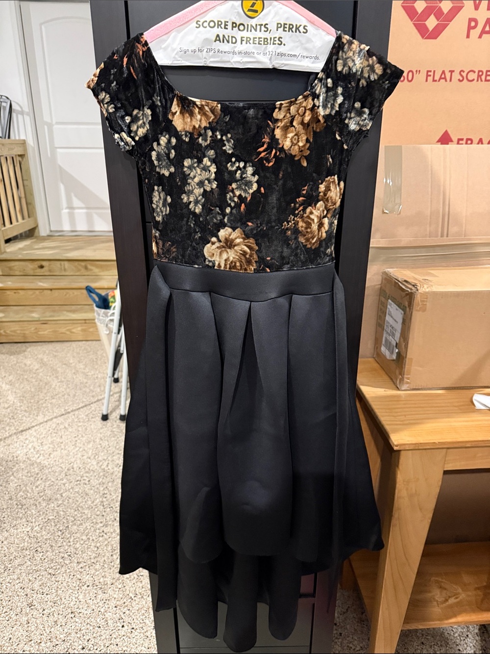 Papaya Black Velvet Floral Top with Brown and Gold Blooms
